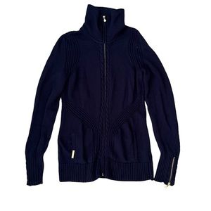 LILLY PULITZER Womens ZIP FRONT Cardigan Navy Blue Long Sleeve Wool Blend Large